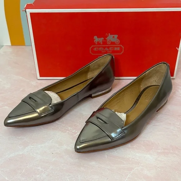Coach Tabitha Mirror Metallic Warm Pewter Loafers - Picture 2 of 9